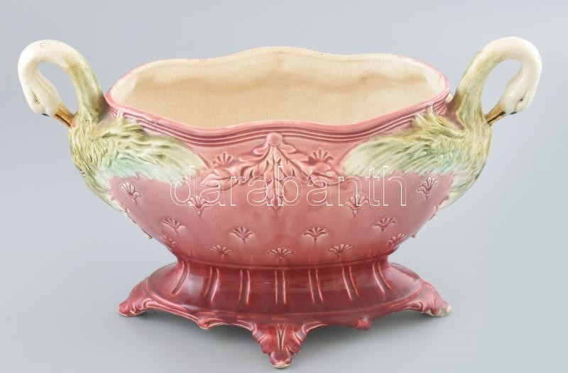 Antik fajansz virágtartó, hattyús motívumokkal, lepattanásokkal, m: 24cm - Image 3