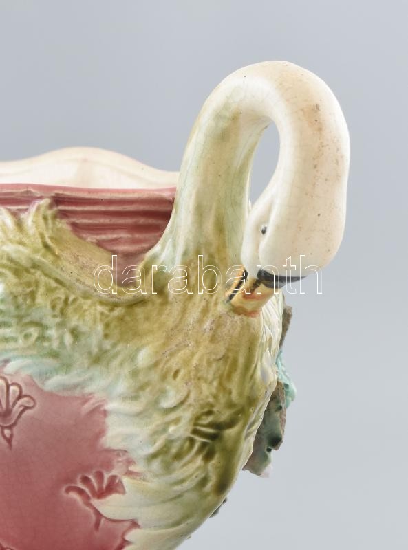 Antik fajansz virágtartó, hattyús motívumokkal, lepattanásokkal, m: 24cm - Image 4