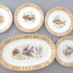 Német halas porcelán készlet, jelzett, hibátlan, d: 19-37 cm