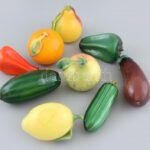 Muranoi gyümölcsök, zöldségek, 9db jelzés nélkül, vegyes méretben h: cca. 10 cm. Szép állapotban.