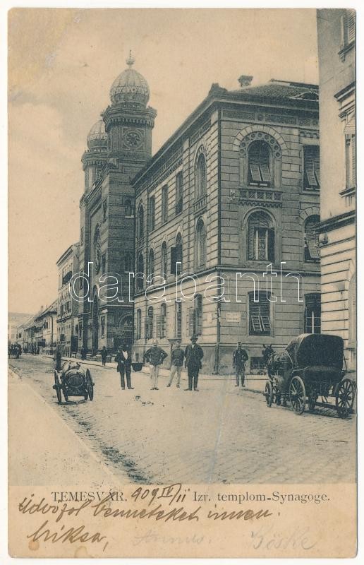 1909 Temesvár, Timisoara; Izraelita templom, zsinagóga. Moravetz és Weisz kiadása / Synagoge / synagogue (r)