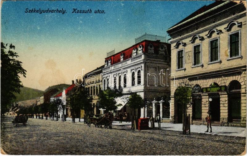 1917 Székelyudvarhely, Odorheiu Secuiesc; Kossuth utca. Székely Dénes kiadása / street view + 'K.u.K. Etappenstationskommando Székelyudvarhely' (EK)