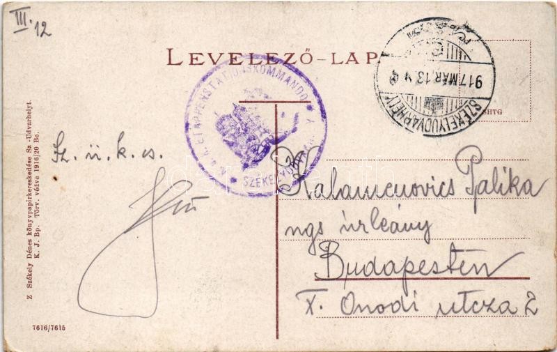 1917 Székelyudvarhely, Odorheiu Secuiesc; Kossuth utca. Székely Dénes kiadása / street view + 'K.u.K. Etappenstationskommando Székelyudvarhely' (EK) - Image 2