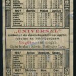 1927 Dögöte, Vas megye, 'Universal' fém kártyanaptár, kopásnyomokkal