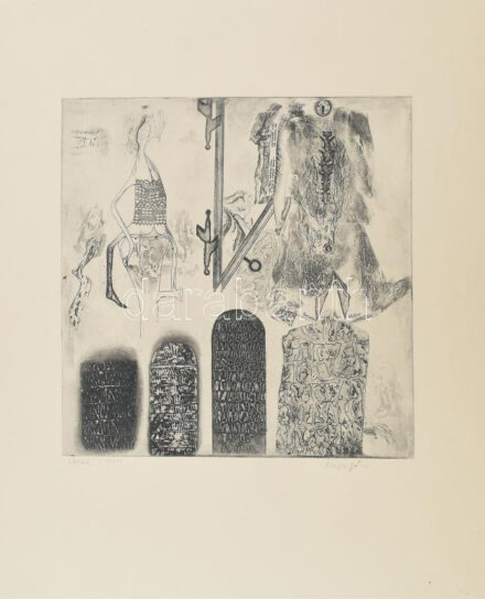 Major János (1934-2008): Steine (Kövek), 1965. Rézkarc, papír, jelzett. 29x28 cm. / János Major (1934-2008): Steine (Stones), 1965. Etching on paper, signed. 29x28 cm