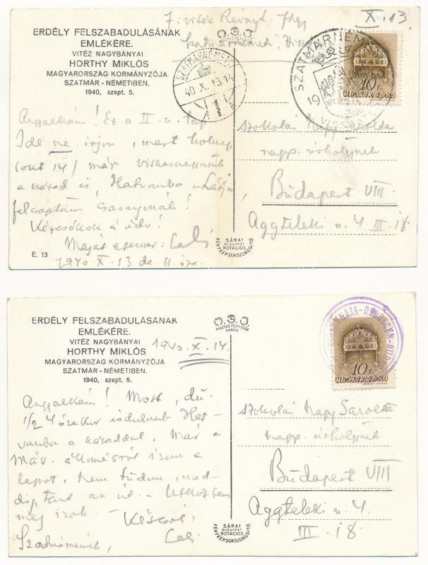 1940 Szatmárnémeti, Satu Mare; bevonulás, Horthy Miklós kormányzó fehér lovon - 2 db képeslap / entry of the Hungarian troops - 2 postcards - Image 2