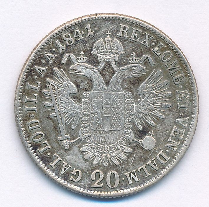 Ausztria 1841A 20kr Ag 'I. Ferdinánd' T:2,2- patina Austria 1841A 20 Kreuzer Ag 'Ferdinand I' C:XF,VF patina Krause KM#2208 - Image 2