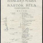 1935 Basilides Mária és Bartók Béla hangversenyének meghívója és műsora Bartók és Basilides autográf aláírásával / Autograph signed concert flyer
