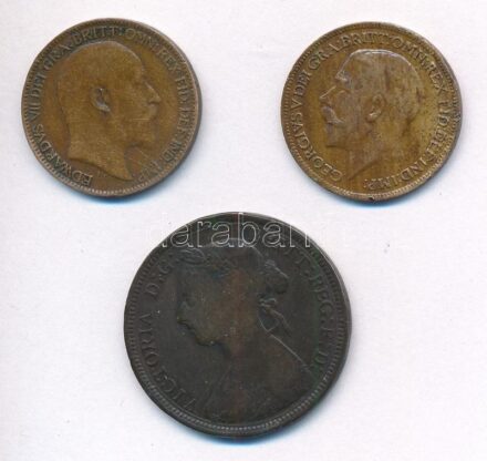 Nagy-Britannia 1891. 1/2p bronz 'Viktória' + 1906. 1f bronz 'VII. Eduárd' + 1921. 1f bronz 'V. György' T:2-3 ph. Great Britain 1891. 1/2 Penny bronze 'Victoria' + 1906. 1 Farthing bronze 'Edward VII' + 1921. 1 Farthing bronze 'George V'