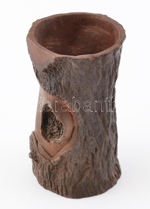 Régi Kínai fatörzs váza steinzeug, jelzett: Guang xing tang. 1950 körül. m: 14 cm - Image 2