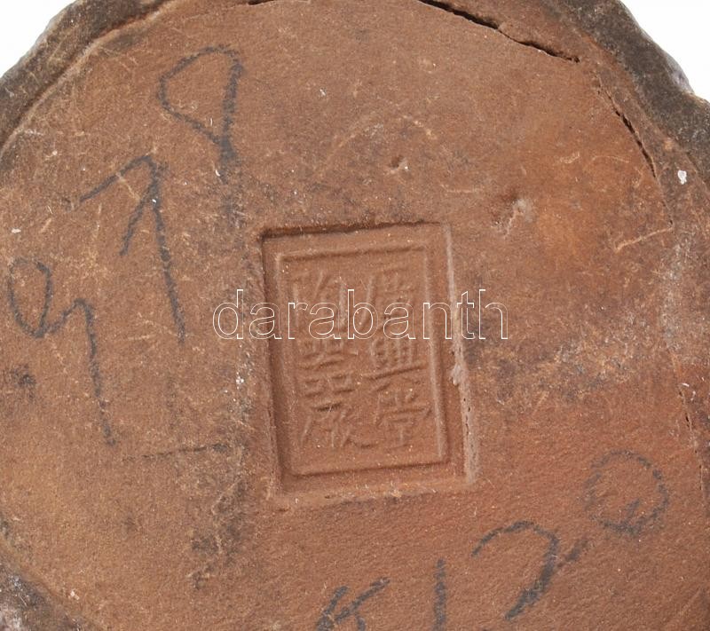 Régi Kínai fatörzs váza steinzeug, jelzett: Guang xing tang. 1950 körül. m: 14 cm - Image 3