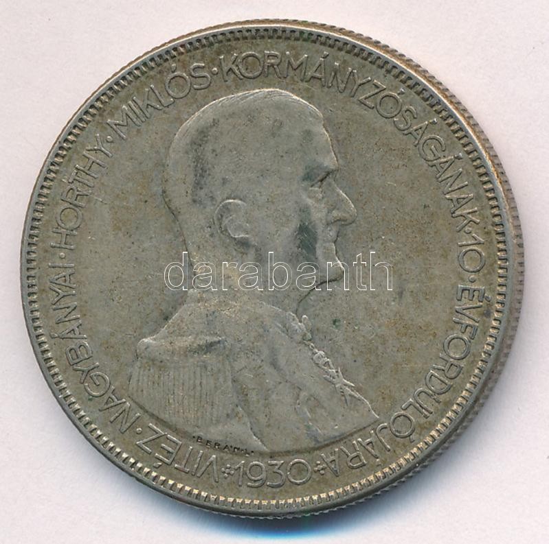 1930. 5P Ag 'Horthy jobbra' T:2- patina Adamo P8