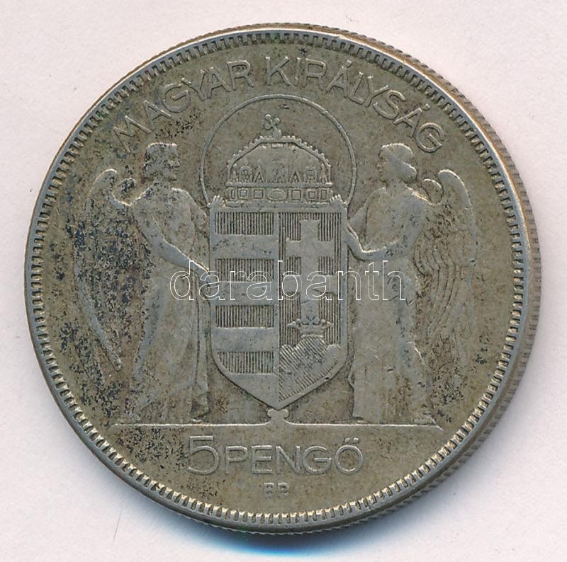 1930. 5P Ag 'Horthy jobbra' T:2- patina Adamo P8 - Image 2