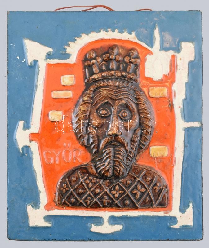 Pázmándy Antal: Győri Szent László hermája. Falplasztika. Jelzett, hibátlan, 23x20 cm