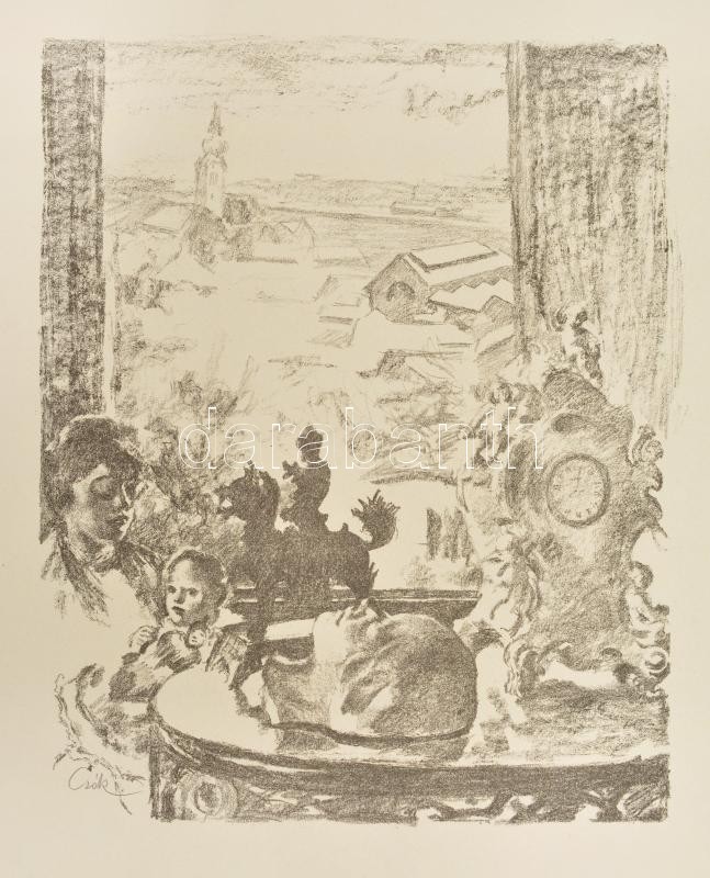 Csók István (1865-1961): Züzü. Litográfia, papír, jelezve balra lent, 22×26 cm