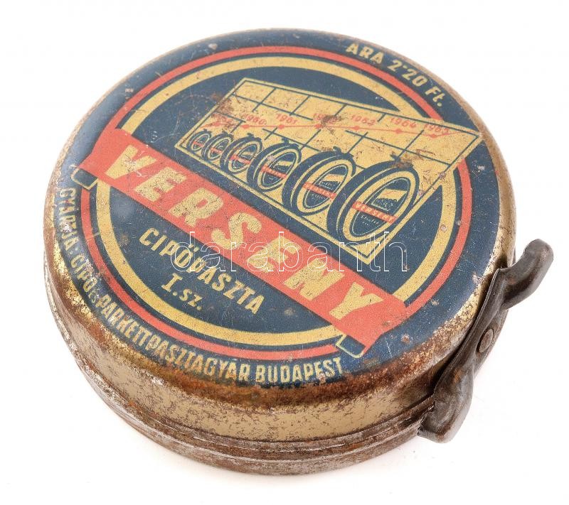 cca 1950-1970 Verseny cipőpaszta fém doboz, kopottas, d: 6,5 cm