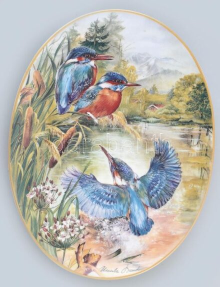 Reichenbach porcelán, limitált, dísztányér, jégmadarak, matricás, jelzett, hibátlan, d: 22x16,5cm