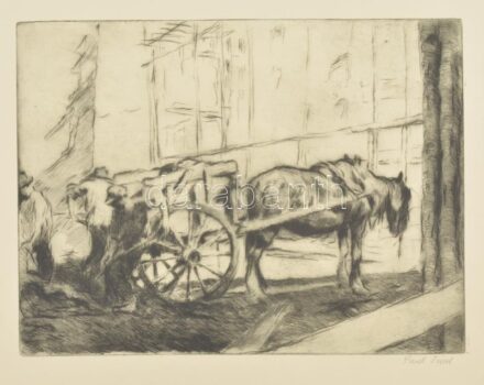 Fried Pál (1893-1976): Lovaskocsi. Rézkarc, papír, jelezve jobbra lent, 24,5×32,5 cm. Ritka, gyűjtői darab, feltehetően a művész amerikai korszakából.