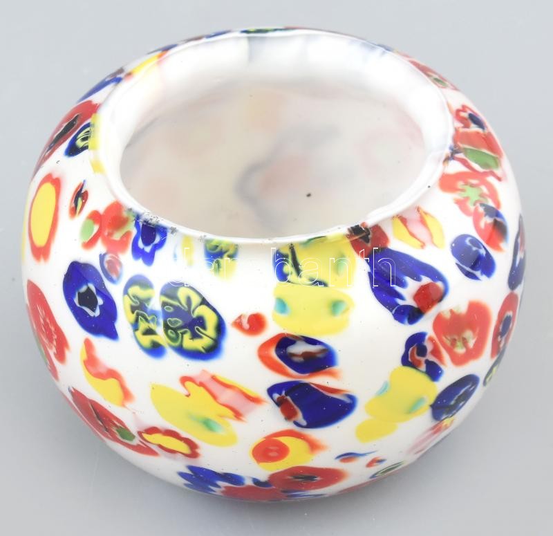 Muranoi millefiori tálka, hibátlan, jelzés nélkül, 1960 körül, d: 9 cm