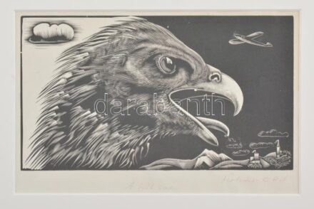 Molnár C. Pál (1894-1981): Két sas. Fametszet, papír, jelzett, paszpartuban, 14×25 cm