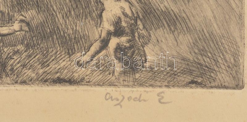 Aszódi Weil Erzsébet (1901-1976): Dunánál (Horgászok). Rézkarc papír, jelzett, paszpartuban, 18,5×29 cm - Image 2