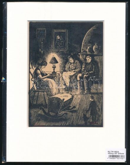 Conrad Gyula (1877-1959): Parasztcsalád. Fametszet, papír, jelzett a metszeten. Paszpartuban. 16x11 cm.