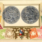 5 Márka - Német pénzérme és bélyegek. Dombornyomott / Fünf Mark - German coins and stamps. No. 42. Art Nouveau, embossed litho