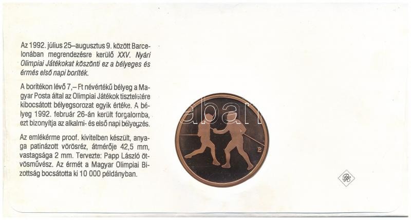 1992. Papp László (1947-) 'Barcelonai Olimpia- Magyar Csapat' bronz emlékérem érmés borítékban, bélyeggel, első napi és alkalmi bélyegzéssel (42,5mm) T:1 - Image 2