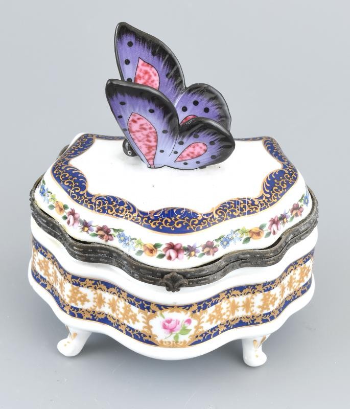 Limoges pillangós bonbonier, jelzett, hibátlan, m: 12,5 cm