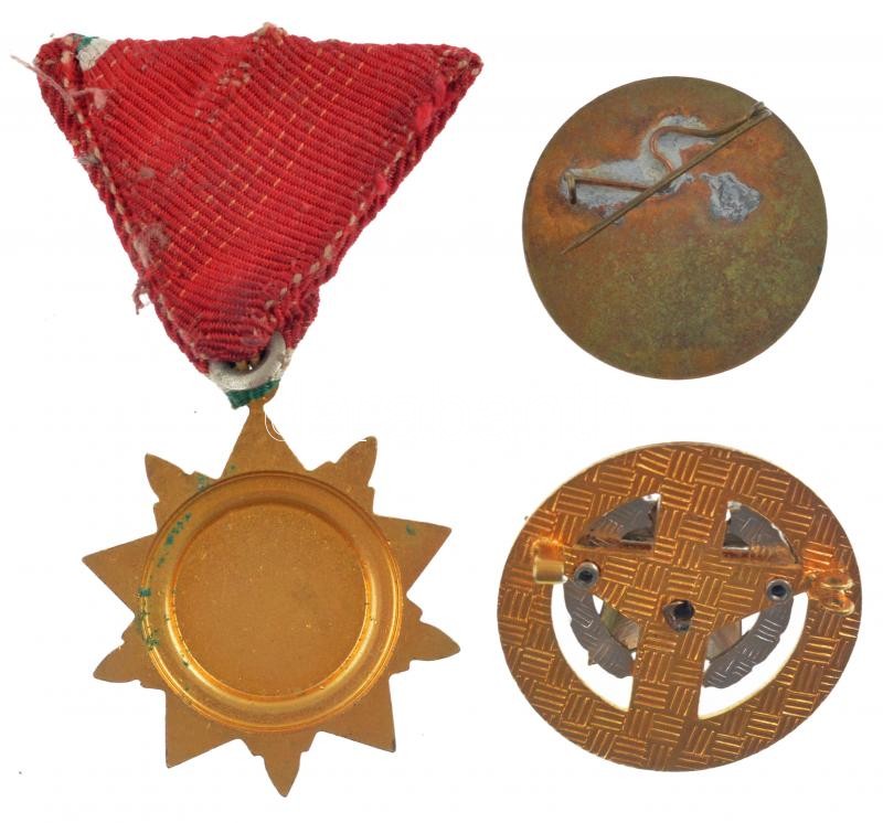 ~1960. 'Könnyűipar Kiváló Dolgozója' aranyozott, zománcozott kitüntető jelvény + 'Az ipari szövetkezet kiváló dolgozója' aranyozott, zománcozott kitüntető jelvény tű nélkül + 1970. 'Felszabadulási Jubileumi Emlékérem' - Image 2