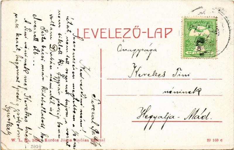 1911 Tarcal, M. kir. állami vincellér iskola. W.L. Bp. 2424. Kardos János kiadása (EK) - Image 2