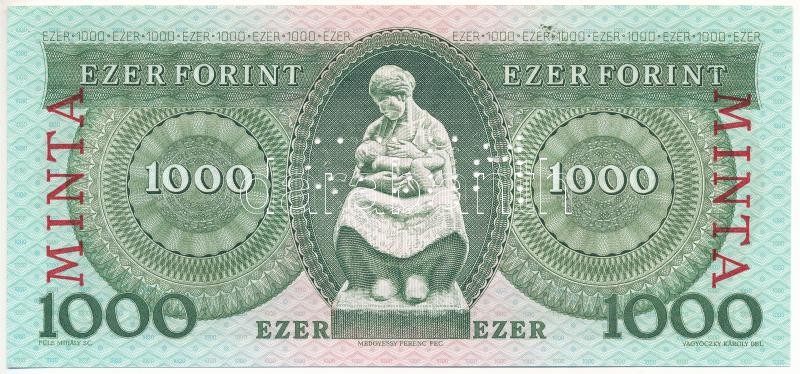 1996. 1000Ft 'E 00000095' sorszámmal, piros 'MINTA' felülnyomással és perforációval T:I / Hungary 1996. 1000 Forint with 'E 00000095' serial number and with red 'MINTA' (SPECIMEN) overprint and perforation C:UNC Adamo F48M - Image 2