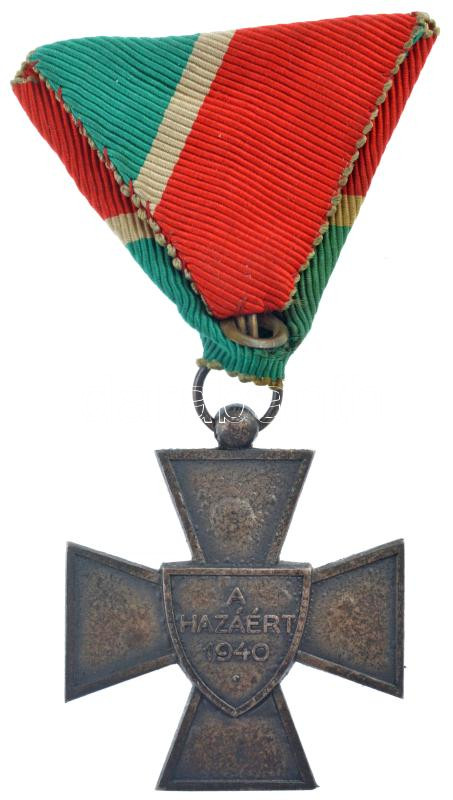 1940. 'Nemzetvédelmi Kereszt / A Hazáért' hadifém kitüntetés mellszalaggal T:2 Hungary 1940. 'National Defense Cross' war metal decoration with ribbon C:XF NMK 442. - Image 2