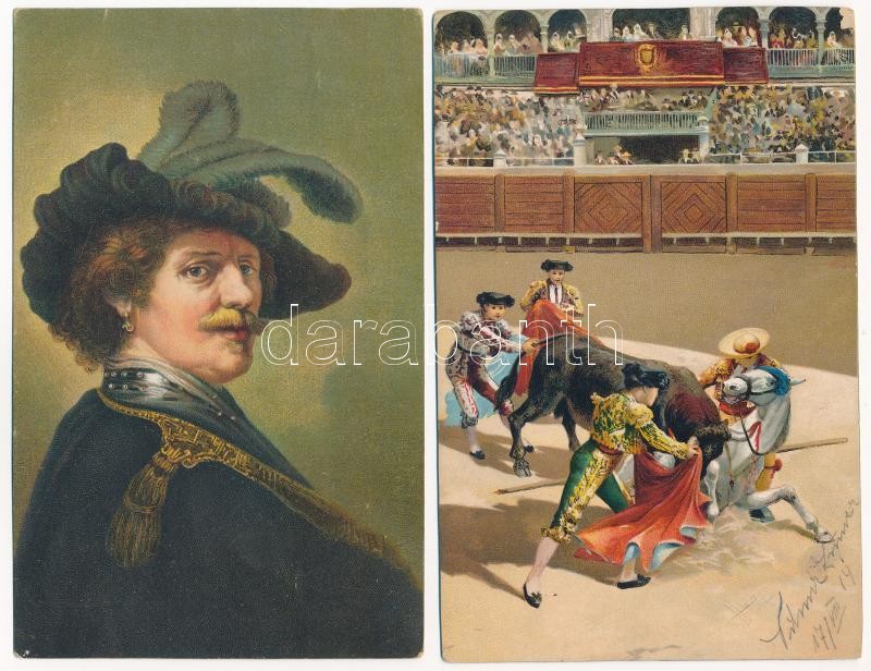 4 db RÉGI Stengel litho művész képeslap vegyes minőségben / 4 pre-1945 Stengel litho art postcards in mixed quality - Image 2