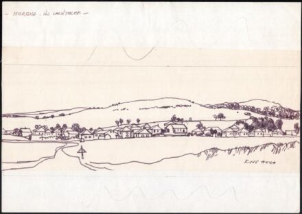 Kiss Attila (1941-): Herend, új lakótelep. Filctoll, papír, jelzett, papírra kasírozva, 12,5x30 cm