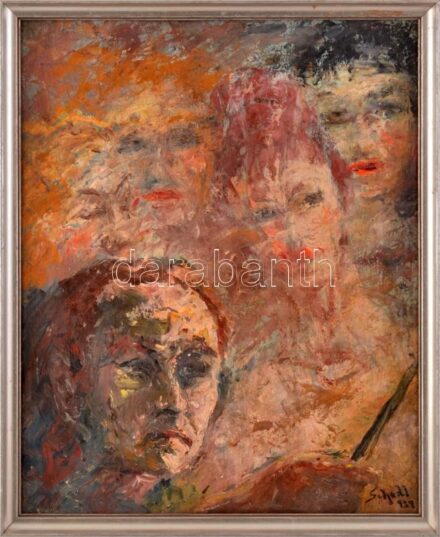 Schadl János (1892 - 1944): A festő és múzsája 1939. Olaj, rétegelt falemez. Jelzett. 50x41,5 cm Reprodukálva: 'https://hu.wikipedia.org/wiki/Schadl_Jnos_(fest)#/media/Fjl:Schadl_-_Painter_and_his_muse.jpg'