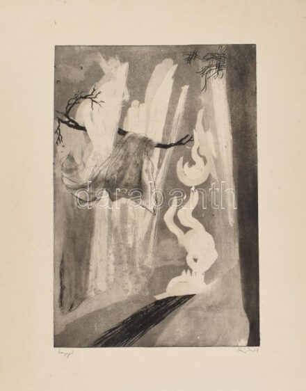 Kéri Imre (1945-): Reggel, 1969. Hidegtű, mezzotinto, papír, jelzett. Lap széle foltos és kissé sérült. 38x26 cm