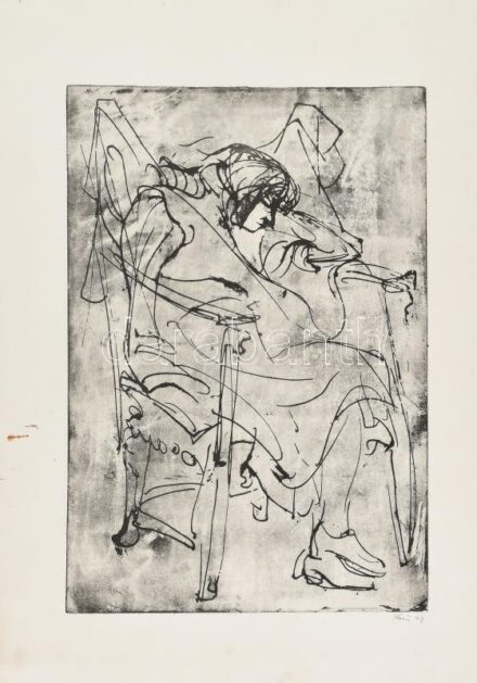 Kéri Imre (1945-): Női alak, 1969. Hidegtű, vegyes technika papír, jelzett. Lap széle kissé foltos. 38x26,5 cm