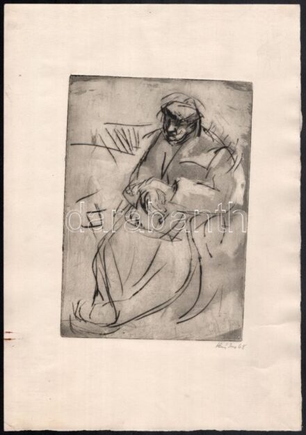 Kéri Imre (1945-): Ülő alak, 1969. Hidegtű, papír, jelzett. 22,5x16 cm