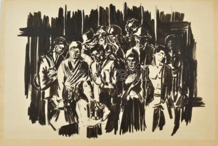 Szelestey László (1939-1991): Emberek. Tus, papír, jelzés nélkül. 27x37 cm