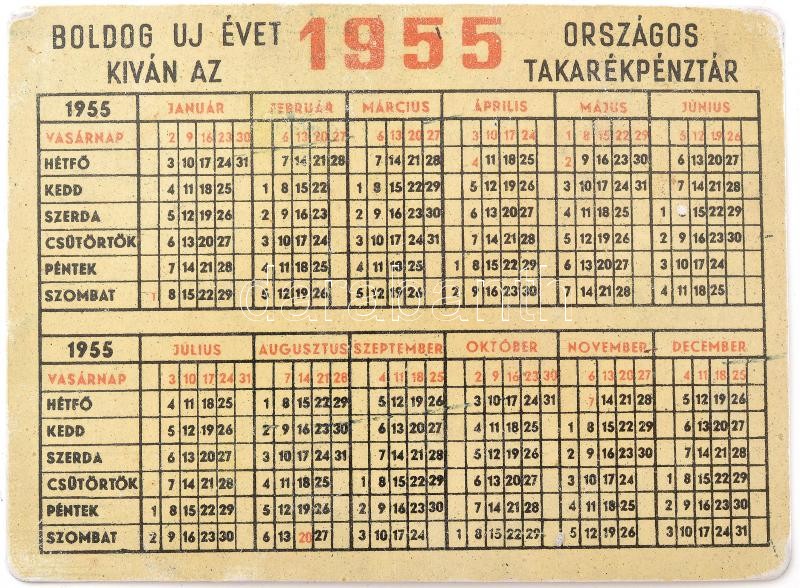 1955 Országos Takarékpénztár (OTP) takarékbetétkönyv fém kártyanaptár, 9,5x7 cm - Image 2