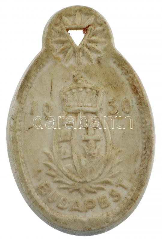 1930. 'Budapest - 1930 / Herend' hátoldalán jelzett Herendi porcelán plakett füllel (38x58mm) T:2 hátoldalon berepedés