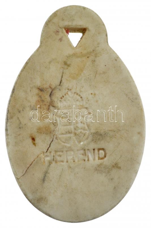 1930. 'Budapest - 1930 / Herend' hátoldalán jelzett Herendi porcelán plakett füllel (38x58mm) T:2 hátoldalon berepedés - Image 2