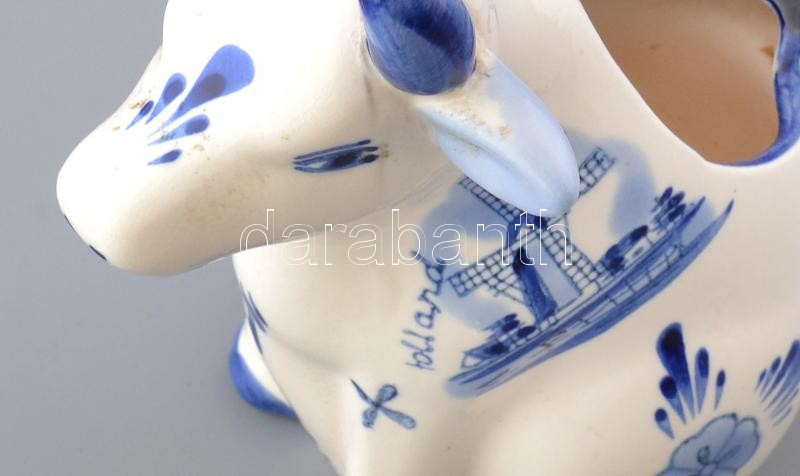 Delft holland figurális tejkiöntő, tehén / boci, jelzett, hibátlan, m: 13,5 cm - Image 2