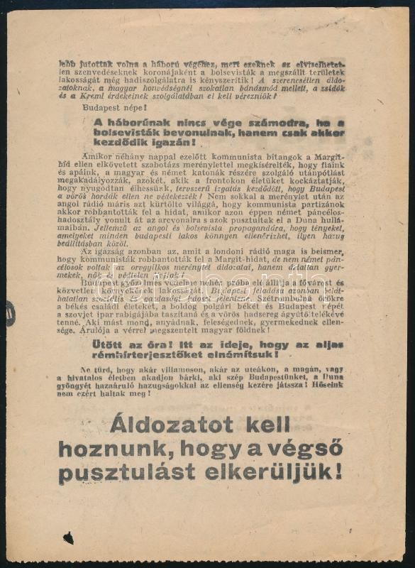 1944 'Budapest népéhez!' szélsőjobb röplap - Image 2