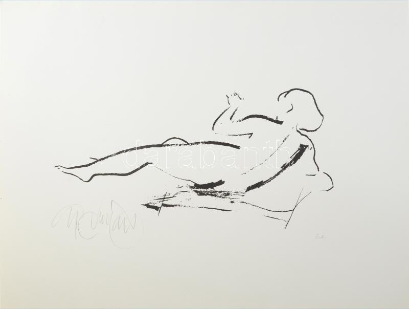 Gyémánt László (1935-): Fekvő női akt. Szitanyomat, papír, jelzett, művészpéldány E.A. jelzéssel 49x65 cm / serigraphy on paper, signed, artist's proof E.A.