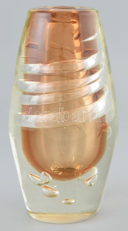 Lengyel design üveg váza, jelzés nélkül, hibátlan, m: 20 cm