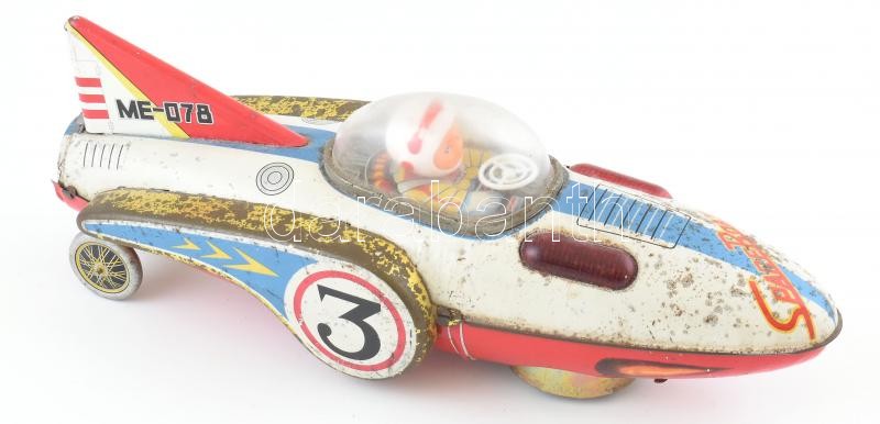 SPACE BOAT ROCKET 3 ME-078, játék holdjáró, pléh, kopott, 1960 körül, hátsó elemtartó hiányzik h: 33 cm