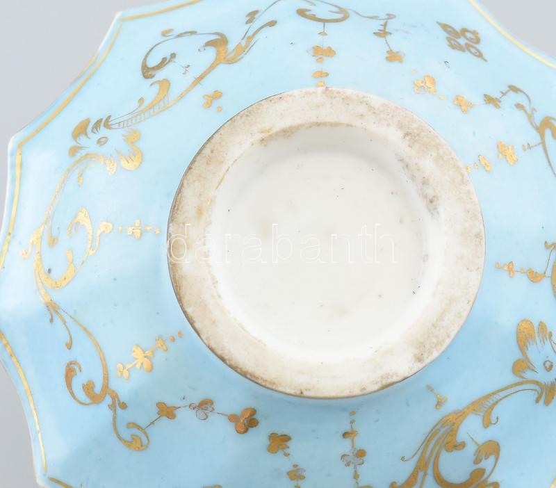 Antik parfümös, plasztikus virágokkal, porcelán, jelzés nélkül, restaurált, m: 9 cm - Image 4