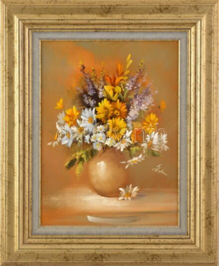 Széchenyiné Varga Szidónia (1965-): Tarka csokor. Olaj, farost. Jelzett. Dekoratív fakeretben. 40x30 cm